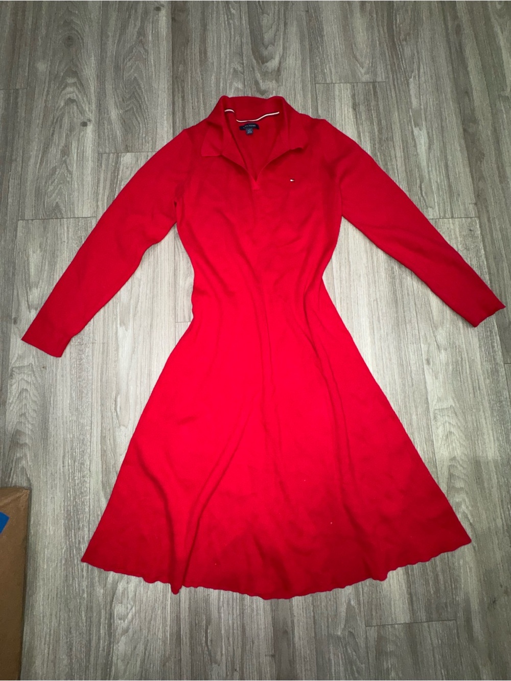 Tommy Hilfiger Red Long-Sleeve Polo Fit-and-Flare Dress